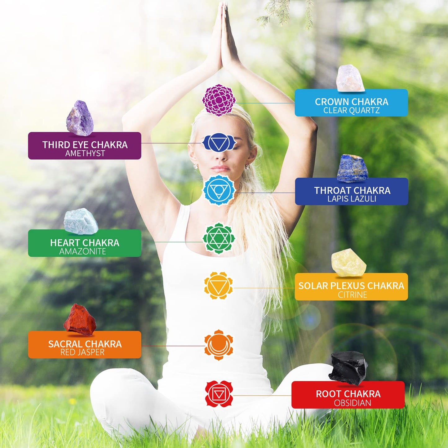 AOOVOO 17Pcs Crystals and Healing Stones, 14Pcs Real Raw Chakra Stones Set, Selenite Charging Plate, Amethyst Necklace, Rose Quartz, Mothers Day Gifts, Gift Box, Guide for Beginners, Collection, Meditation, Yoga