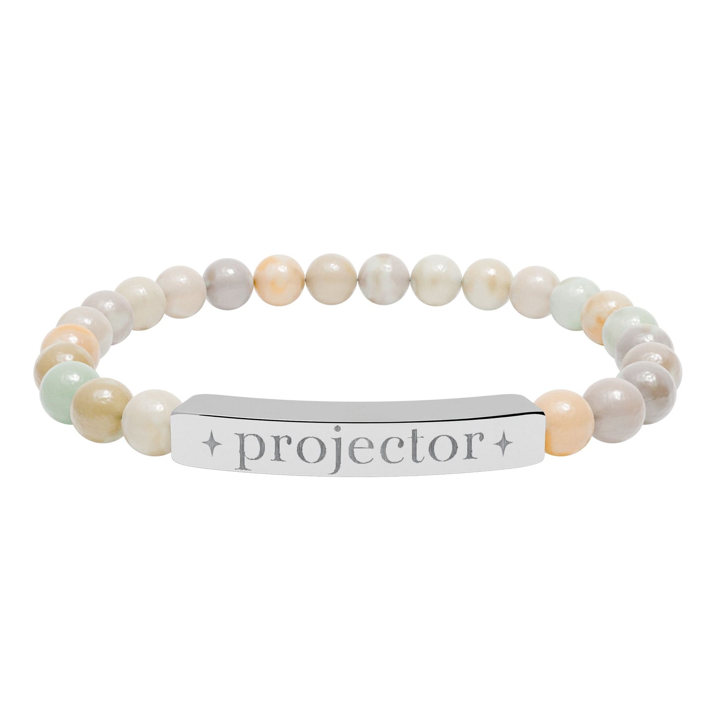 Projector Bracelet | Human Design Jewelry | Engraved Bar Bead Bracelet | Natural Stone Stretch Bracelet | Spiritual Gifts