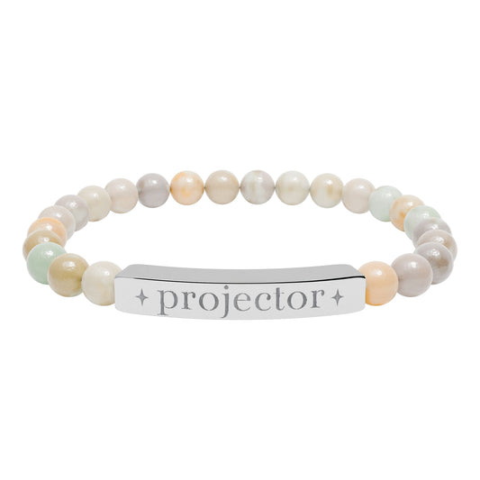 Projector Bracelet | Human Design Jewelry | Engraved Bar Bead Bracelet | Natural Stone Stretch Bracelet | Spiritual Gifts