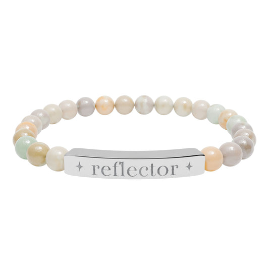 Reflector Bracelet | Human Design Jewelry | Engraved Bar Bead Bracelet | Natural Stone Stretch Bracelet | Spiritual Gifts