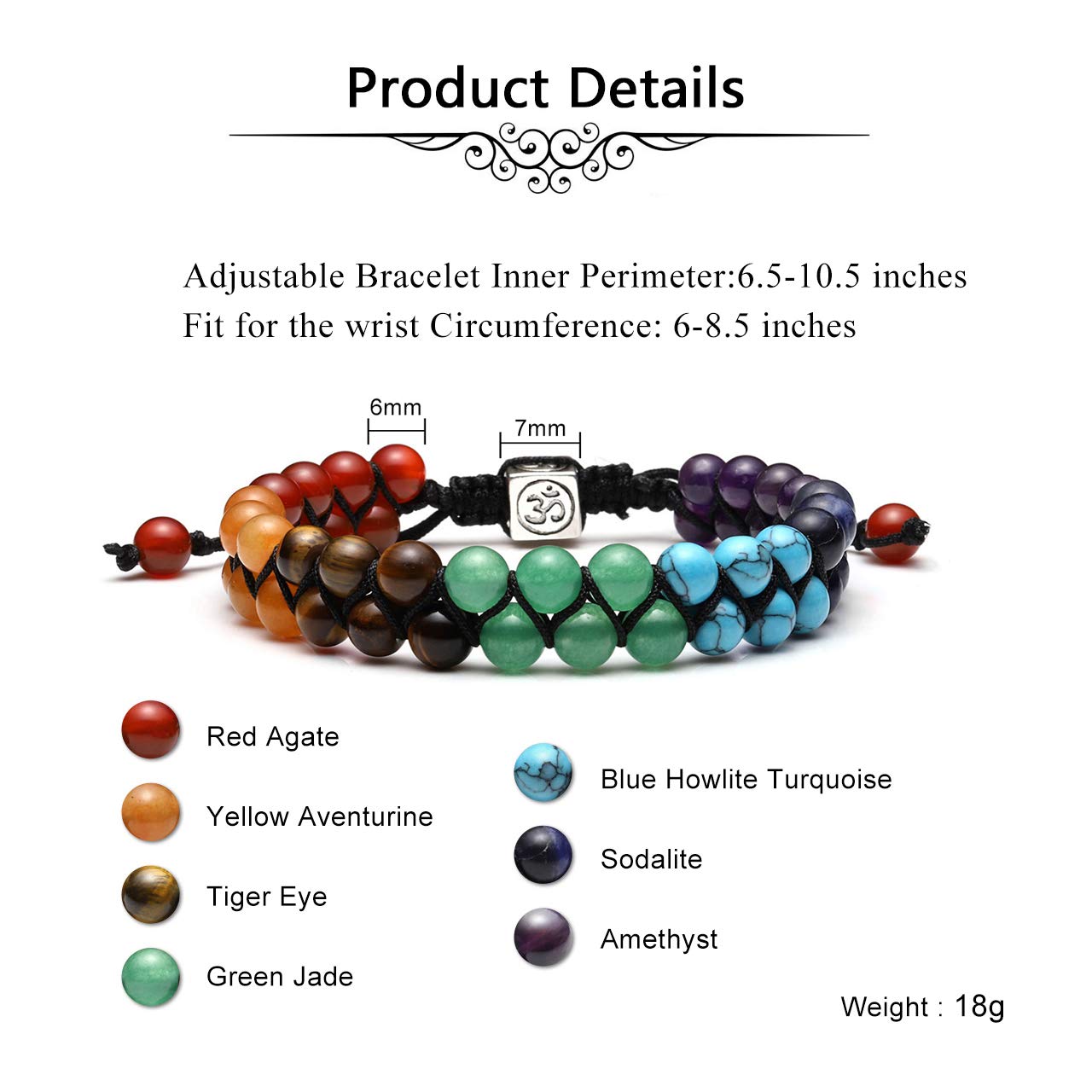 Top Plaza 7 Chakra Bracelets for Women Men Healing Crystals Bead Chakra Bracelet Yoga 6mm Stone Beads Bracelets Meditation Relax Anxiety Jewelry
