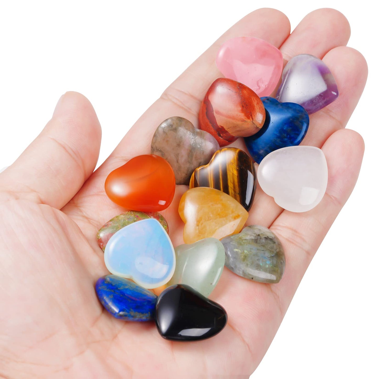 Marrywindix 15 Chakras Stones 0.8 Inch Healing Crystal Natural Heart Love Carved Palm Worry Stone Set Bulk Polished Thumb Gemstones Chakra Reiki Balancing