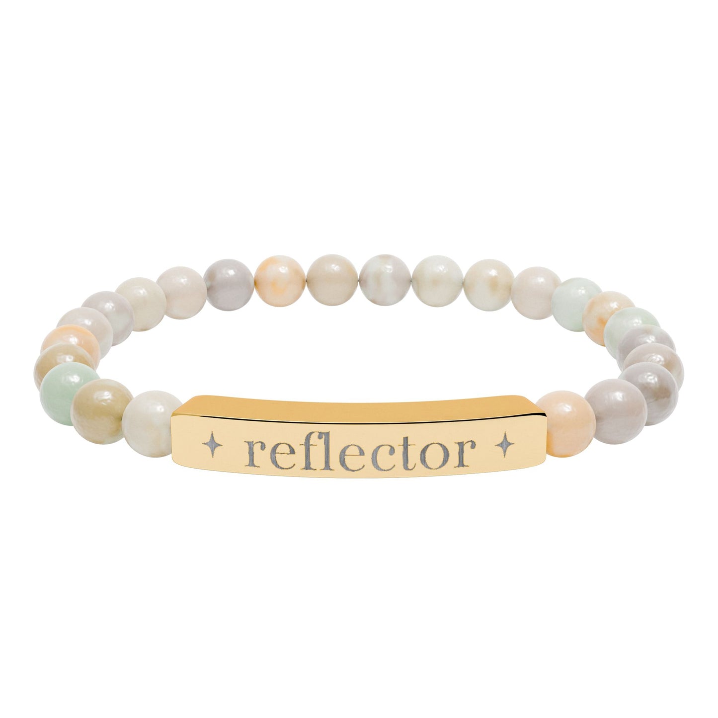 Reflector Bracelet | Human Design Jewelry | Engraved Bar Bead Bracelet | Natural Stone Stretch Bracelet | Spiritual Gifts
