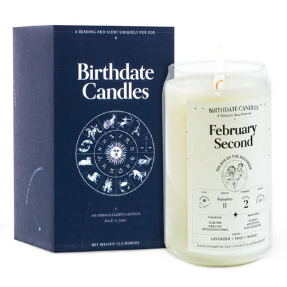 Birthdate Candles, February 2 - Aquarius Zodiac Scented Candles Birthday Gift - Lavender, Sage & Neroli Scent - All-Natural Soy & Coconut Wax, 60-80 Hour Burn Time - Made in USA