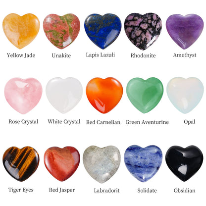 Marrywindix 15 Chakras Stones 0.8 Inch Healing Crystal Natural Heart Love Carved Palm Worry Stone Set Bulk Polished Thumb Gemstones Chakra Reiki Balancing