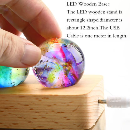 KRISININE 7 Chakra Natural Healing Spheres with LED Wooden Stand 40mm Crystal Quartz Stones for Meditation Positive Energy Night Light Decoration Balls Set for Christmas