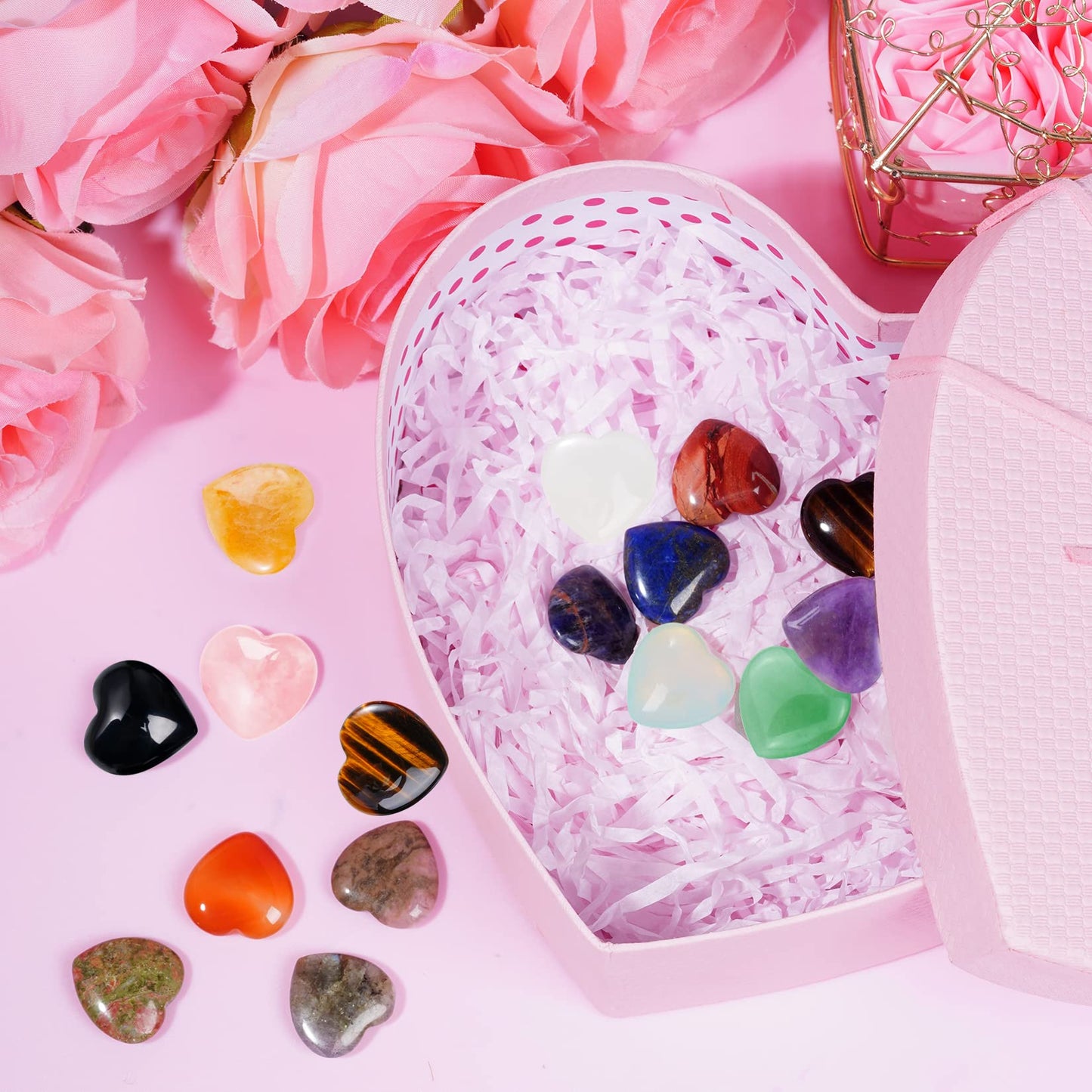 Marrywindix 15 Chakras Stones 0.8 Inch Healing Crystal Natural Heart Love Carved Palm Worry Stone Set Bulk Polished Thumb Gemstones Chakra Reiki Balancing