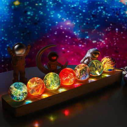 KRISININE 7 Chakra Natural Healing Spheres with LED Wooden Stand 40mm Crystal Quartz Stones for Meditation Positive Energy Night Light Decoration Balls Set for Christmas