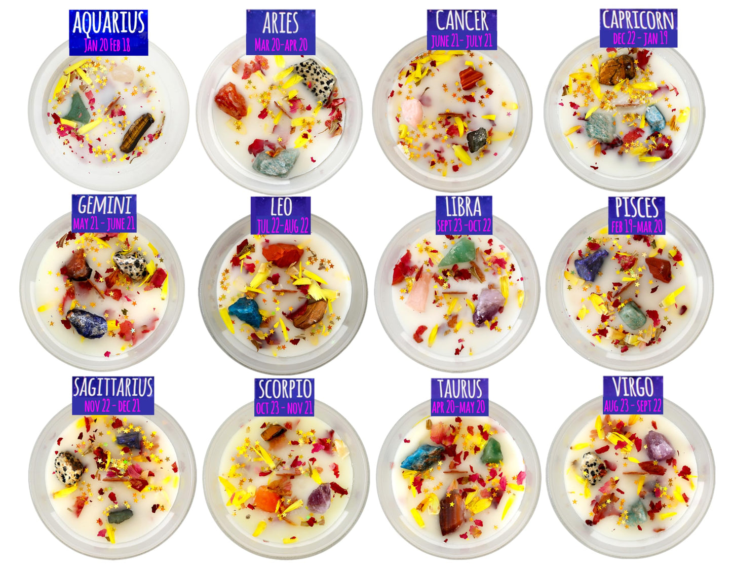 DANCING BEAR Sagittarius Zodiac Candle Gift Box Set with 3 Healing Crystals & Stone Holder Necklace, 100% Soy Scented Wax, Crackling Wood Wick, 45 Hour Burn Time