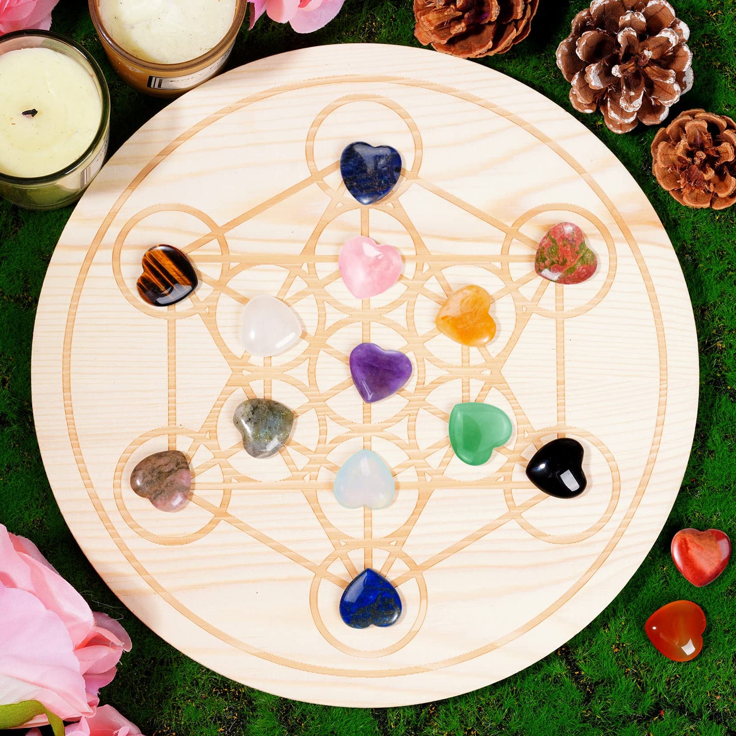 Marrywindix 15 Chakras Stones 0.8 Inch Healing Crystal Natural Heart Love Carved Palm Worry Stone Set Bulk Polished Thumb Gemstones Chakra Reiki Balancing