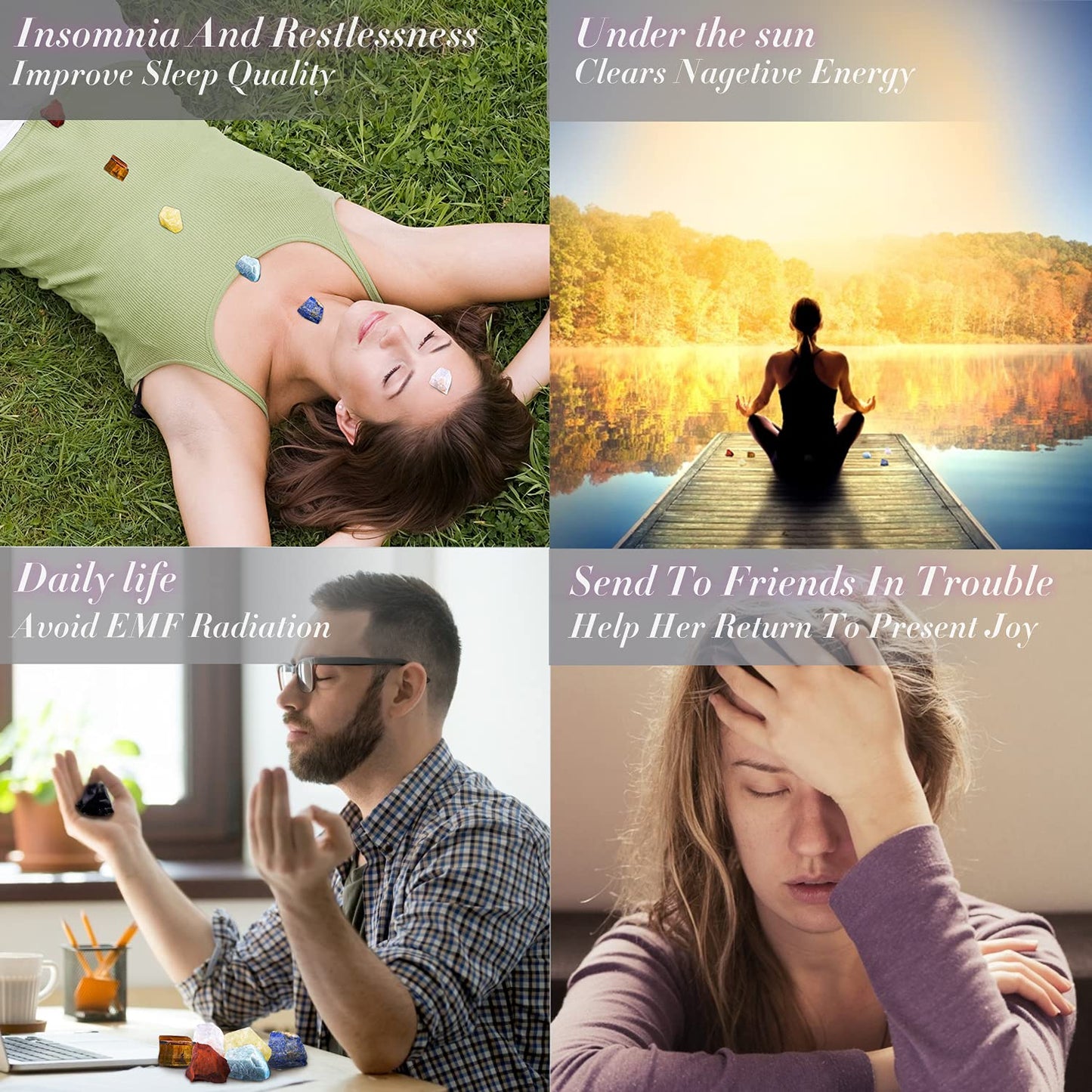 AOOVOO 17Pcs Crystals and Healing Stones, 14Pcs Real Raw Chakra Stones Set, Selenite Charging Plate, Amethyst Necklace, Rose Quartz, Mothers Day Gifts, Gift Box, Guide for Beginners, Collection, Meditation, Yoga