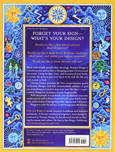Colorful Human Design book cover featuring astrological symbols, zodiac imagery, and mystical illustrations introducing the Human Design system.